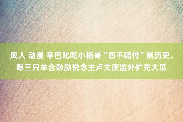 成人 动漫 辛巴叱咤小杨哥“四不赔付”黑历史，曝三只羊合鼓励说念主卢文庆监外扩充大瓜