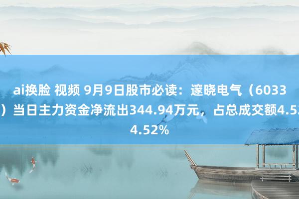 ai换脸 视频 9月9日股市必读：邃晓电气（603390）当日主力资金净流出344.94万元，占总成交额4.52%