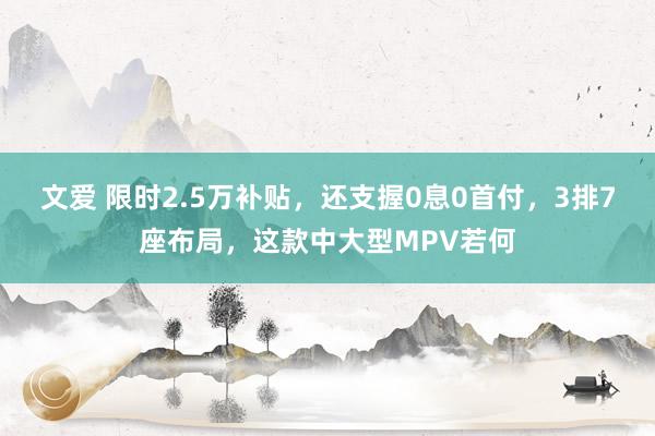 文爱 限时2.5万补贴，还支握0息0首付，3排7座布局，这款中大型MPV若何