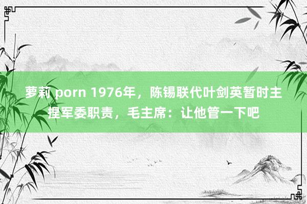 萝莉 porn 1976年，陈锡联代叶剑英暂时主捏军委职责，毛主席：让他管一下吧