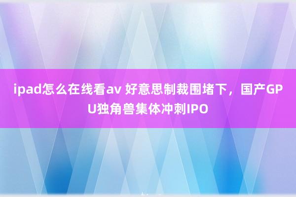 ipad怎么在线看av 好意思制裁围堵下，国产GPU独角兽集体冲刺IPO